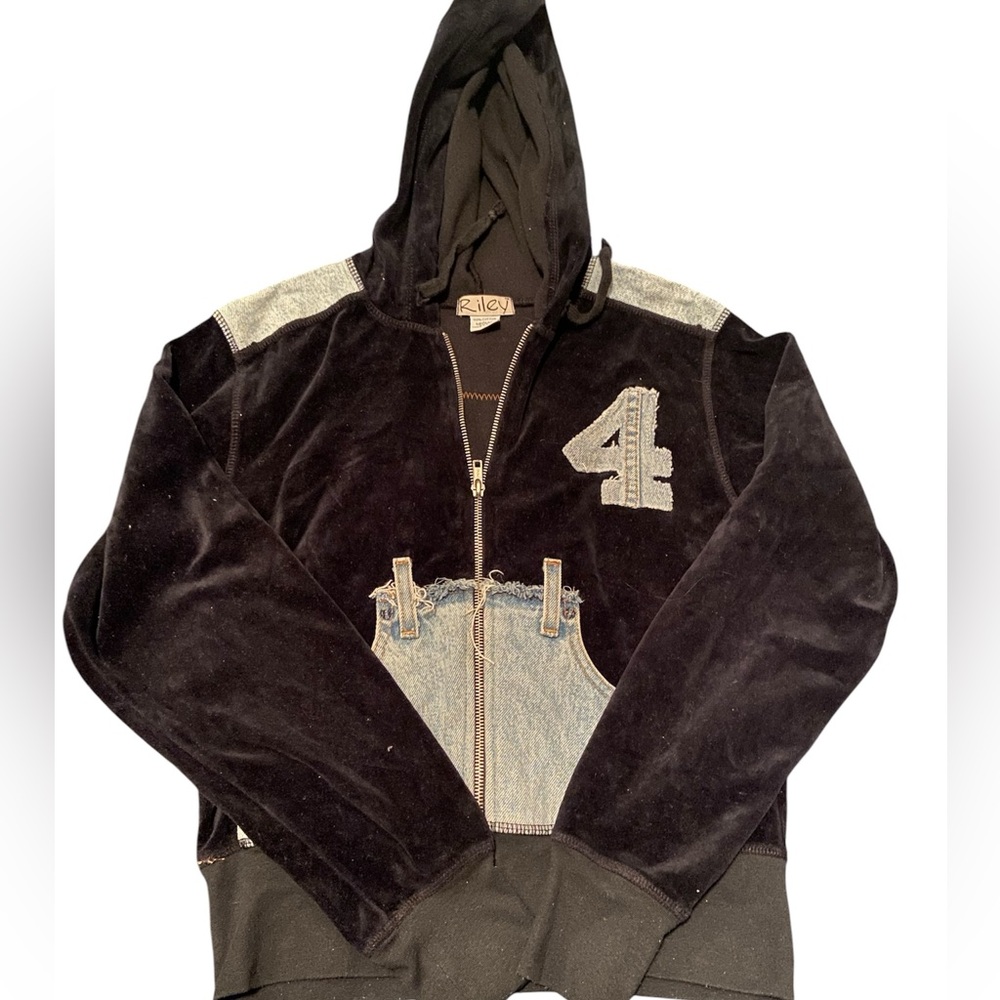 RILEY vintage Y2K black velour zip jacket hoodie